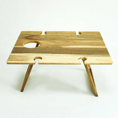 Mesa de picnic al aire libre de madera portátil plegable de bambú mesa de picnic con copas de vino y queso Bandeja porta Snack