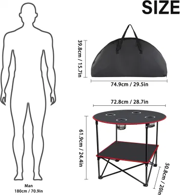 Camping portátil plegable Tabla de mesas de picnic ligero de la playa de lienzo para fuera de la tabla con 4 portavasos &amp; Bolsos