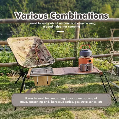 Barbacoa portátil IGT Camping Mesa de camping de madera plegable