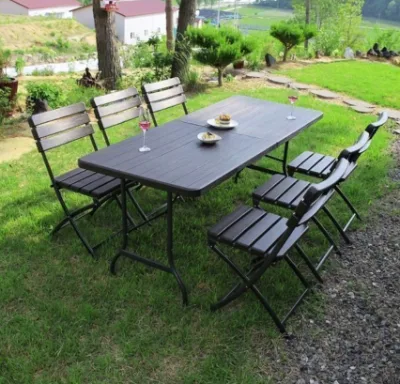  6 PIES 180cm comedor portátil exterior plástico Woodgrain marrón largo Mesa plegable