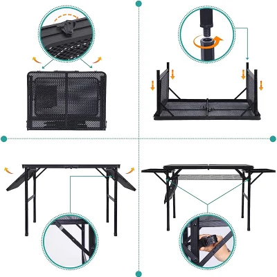  Mesa plegable barbacoa portátil para acampar Fácil de montar con altura ajustable multifuncional piernas