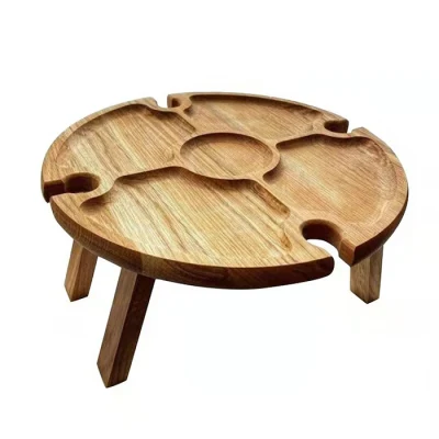 Aveco Plegable Portátil de madera al aire libre Playa mesa de picnic con vaso de vino Rack
