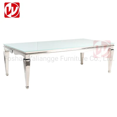 Moderno hotel de lujo mesa plegable para banquetes de boda romántica de vidrio blanco Rectangular, mesa de restaurante