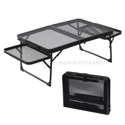  Portátil de gama alta de aluminio plegable de metal Patiofurinture al aire libre Camping Camping en Rack de plegado de malla de Escritorio con mesita