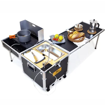 Mesa de camping plegable portátil multifunción al aire libre estufa Cocina móvil almacenamiento Tabla de cuadro