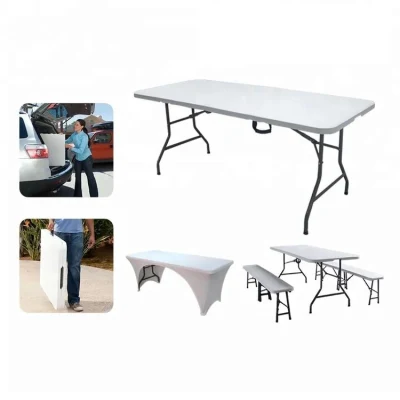 Al aire libre portátil plegable mesa abatible mesa de jardín de 6 pies de la Ronda de plástico blanco mesas y sillas para eventos parte plegables mesa