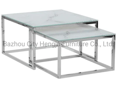 Mesa lateral de acero inoxidable moderna personalizada con diseño plegable y. Tapa de vidrio templado