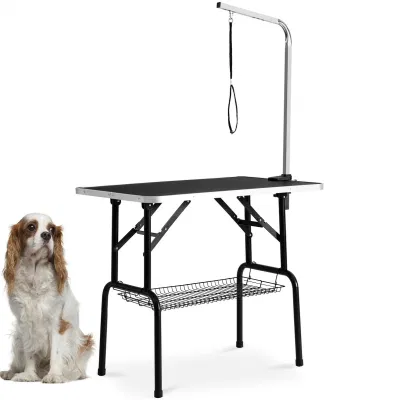 Mesa de arreglo para perros de trabajo pesado, mesa de recorte de perros plegable profesional con brazo ajustable, bandeja de alces y malla