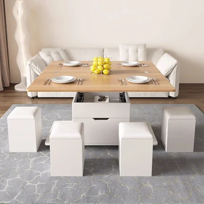 Muebles modernos de Living comedor Multifuncional Cuadrado Extendable Mesa de Centro de madera Mesa de café plegable