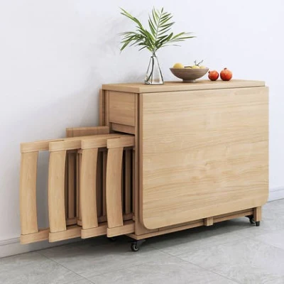 Mesa de comedor plegable de madera y silla plegable de ahorro de espacio de cocina, mesa de comedor