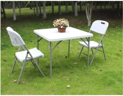 34 pulgadas cuadradas mesa plegable de plástico, piscina al aire libre juego de rompecabezas de la tarjeta de juego y la elaboración de la mesa de comedor, para picnic, fiesta, Camping, Barbacoa, granito blanco