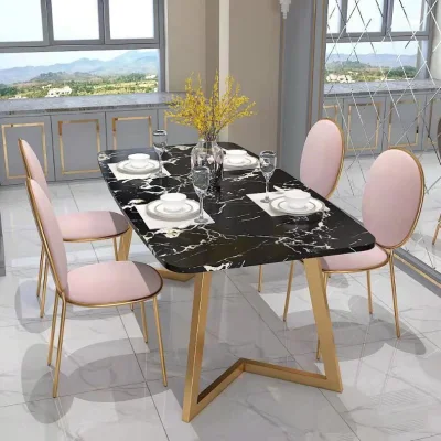  Mármol simple Inicio Restaurante Comedor juego de muebles de madera con silla plegable de 6 plazas la mesa de comedor (UL-21D103)