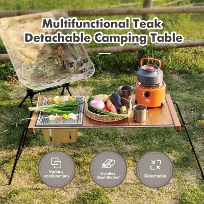 Barbacoa portátil IGT Camping Mesa de camping de madera plegable