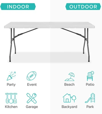  Blanco barato exterior 6ft 180cm Mesa plegable de plástico, Mesa de camping portátil con En581 Standard