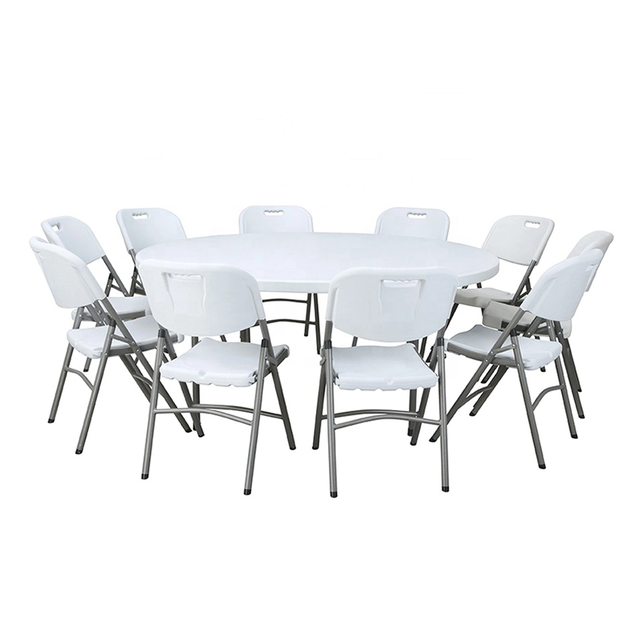 Wholesale Dining 6FT HDPE White Folding Plastic Round Table and Chair Set