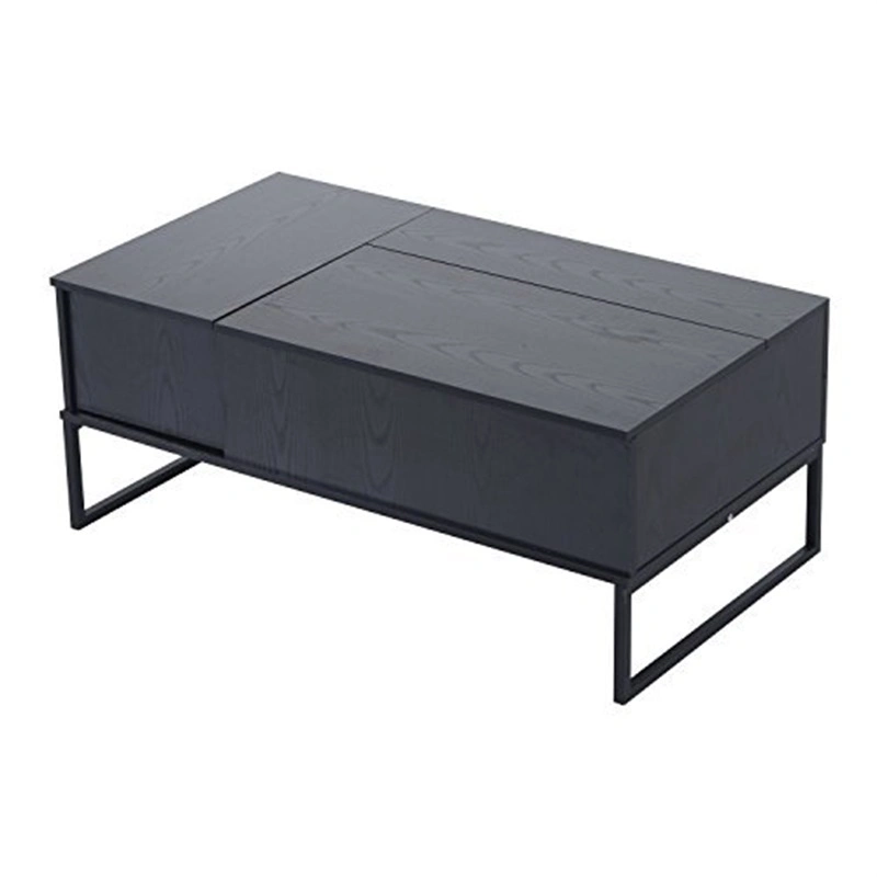 Black Color Fold-Able Wooden Coffee Table with One-Drawer