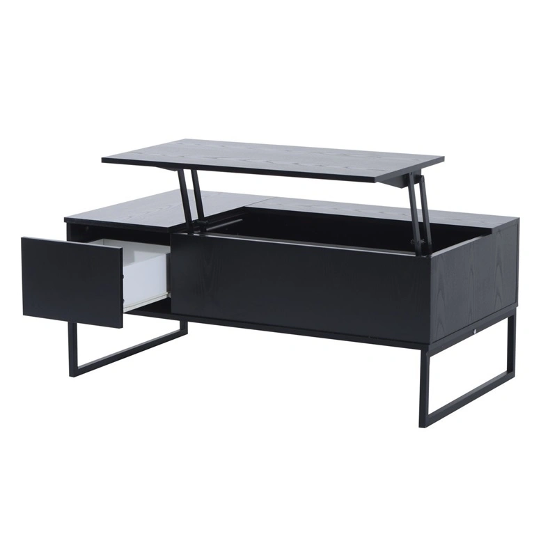 Black Color Fold-Able Wooden Coffee Table with One-Drawer