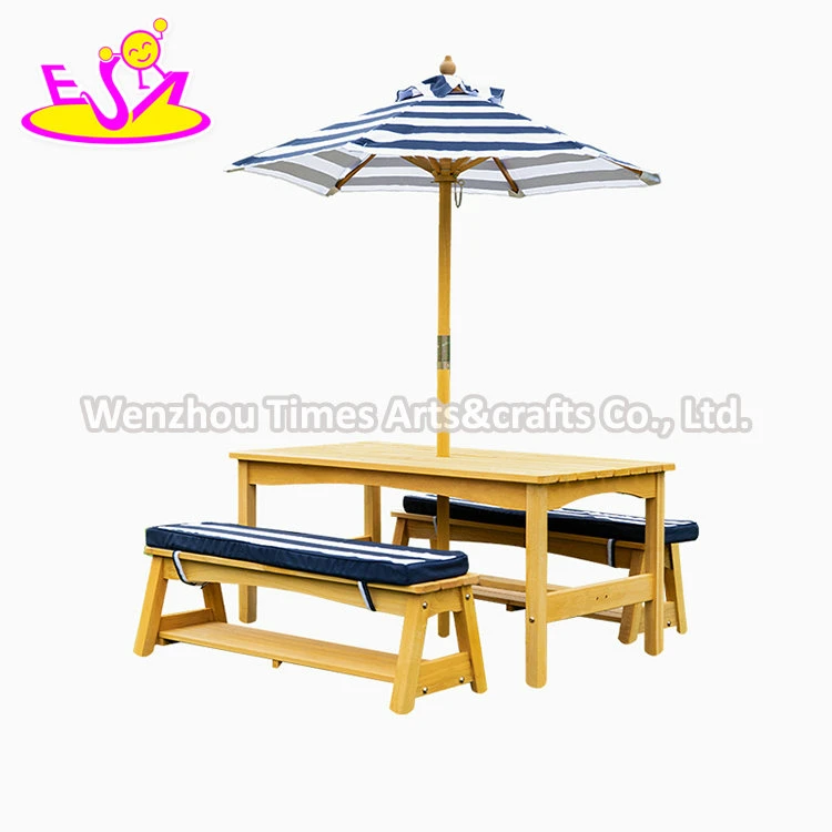 Hot Selling Kids Outdoor Wooden Picnic Table and Chair Set with Umbrella W01d273