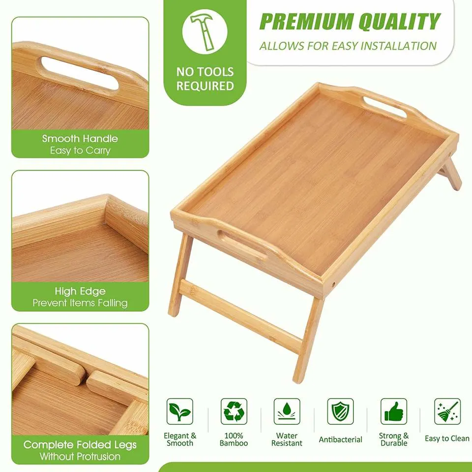 Eco-Friendly Bamboo/Wood/Wooden Bed Tray Table with Folding Legs