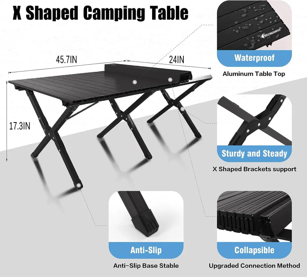 Outdoor Custom Logo Foldable Ultralight Portable Wooden Folding Egg Roll Table Picnic Aluminum Dining Foldable BBQ Party Coffee Wooden Folding Table