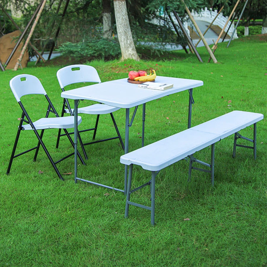 Outdoor Picnic 4FT Fold in Half Top Adjustable Height White Plastic Table