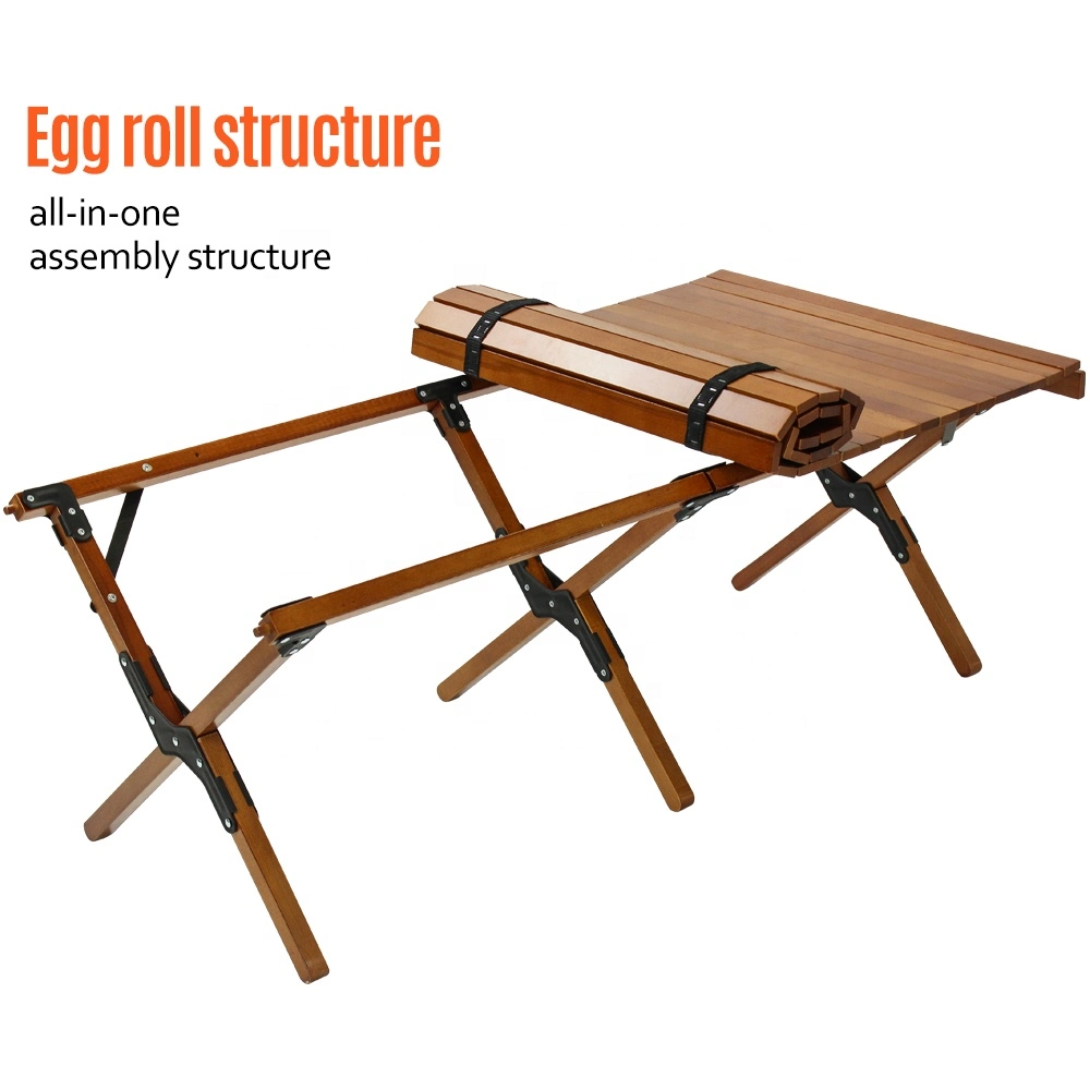 Outdoor Portable Wooden Table Folding Picnic Table Camping Wood Egg Roll Table