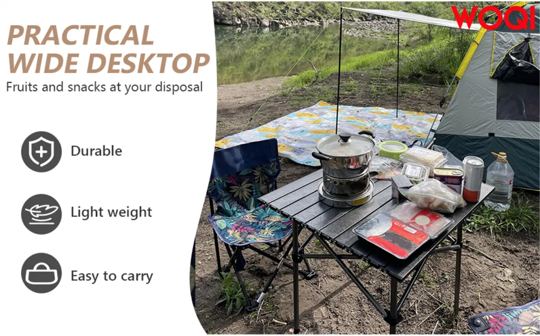 Woqi Folding Camping Table 4 Chair Set, Lightweight Folding Portable Table Strap