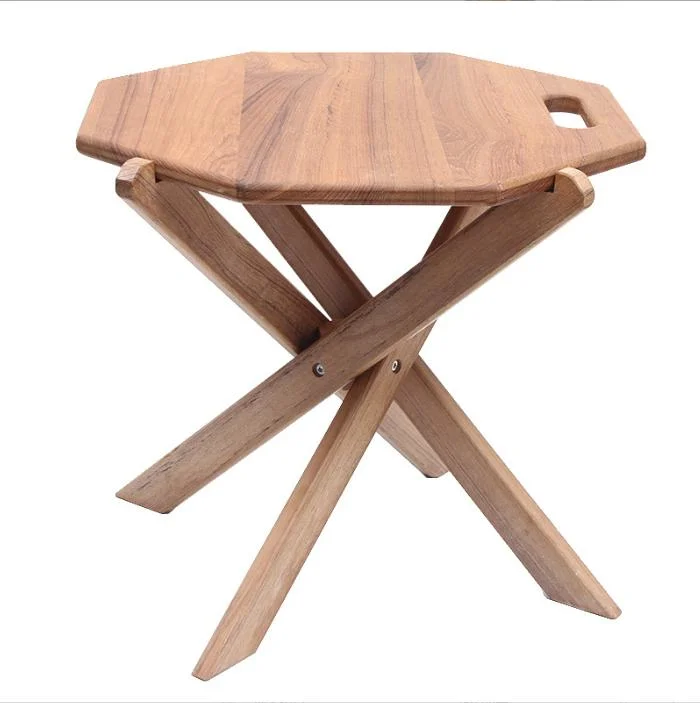 Teakwood Octagonal Side Table Outdoor Patio Self-Drive Camping Picnic Portable Folding Table