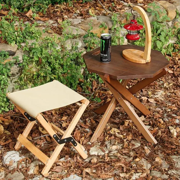 Teakwood Octagonal Side Table Outdoor Patio Self-Drive Camping Picnic Portable Folding Table