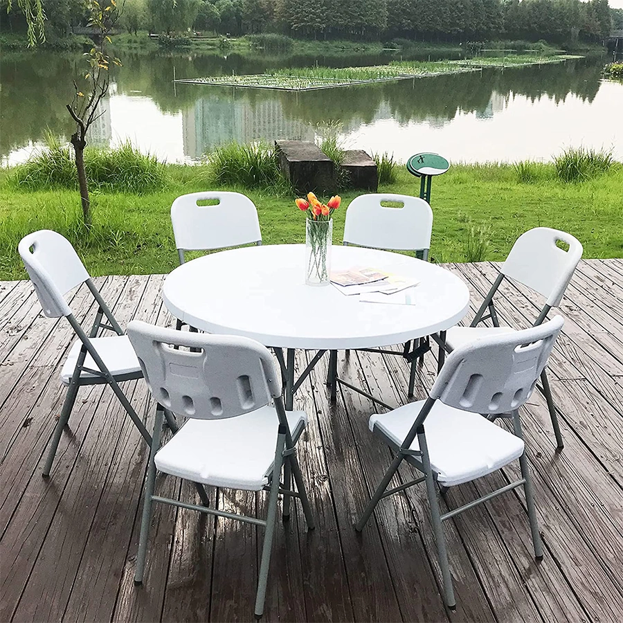 Outdoor 48 Inch Fold in Half White Plastic Round Folding Table for Banquet