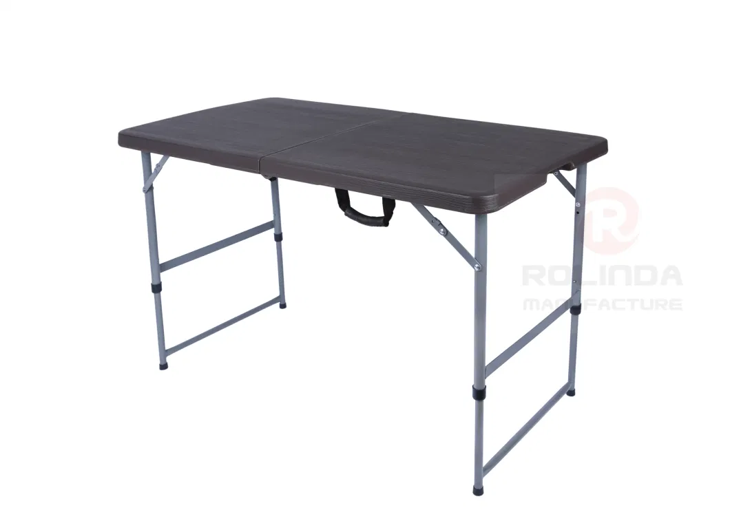 Black Wood Grain Fold in Half Table Adjustable Telescopic Height