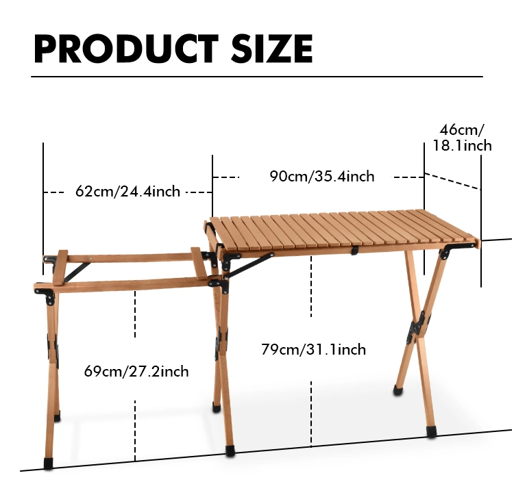 Kinggear Outdoor Portable Beech Folding Wood Kitchen Table for Picnic Camping