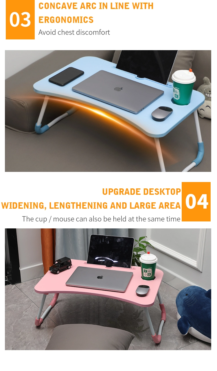 Folding Breakfast Tray Portable Desk Storage Space Laptop Table