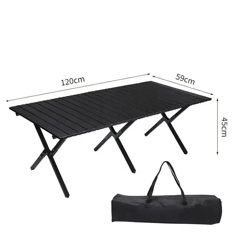 Outdoor Custom Logo Foldable Ultralight Portable Wooden Folding Egg Roll Table Picnic Aluminum Dining Foldable Black Travel Table