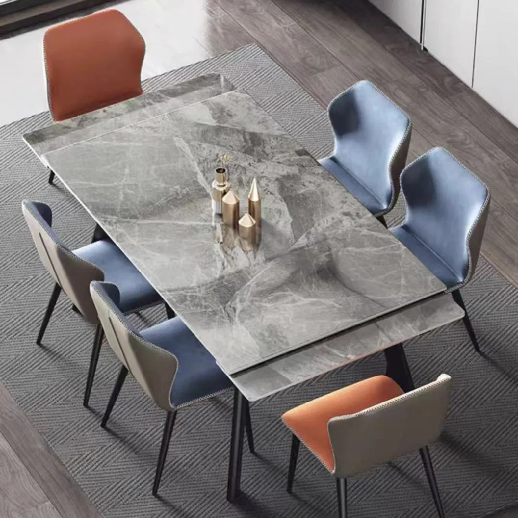 Italian Modern Folding Extendable Furniture Dining Table Sets Luxury 6 Chairs Sintered Stone Ceramic Marble Dining Table