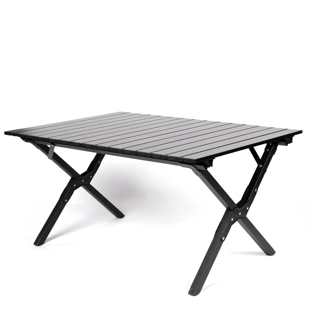 Outdoor Custom Logo Foldable Ultralight Portable Wooden Folding Egg Roll Table Picnic Aluminum Dining Foldable Black Travel Table