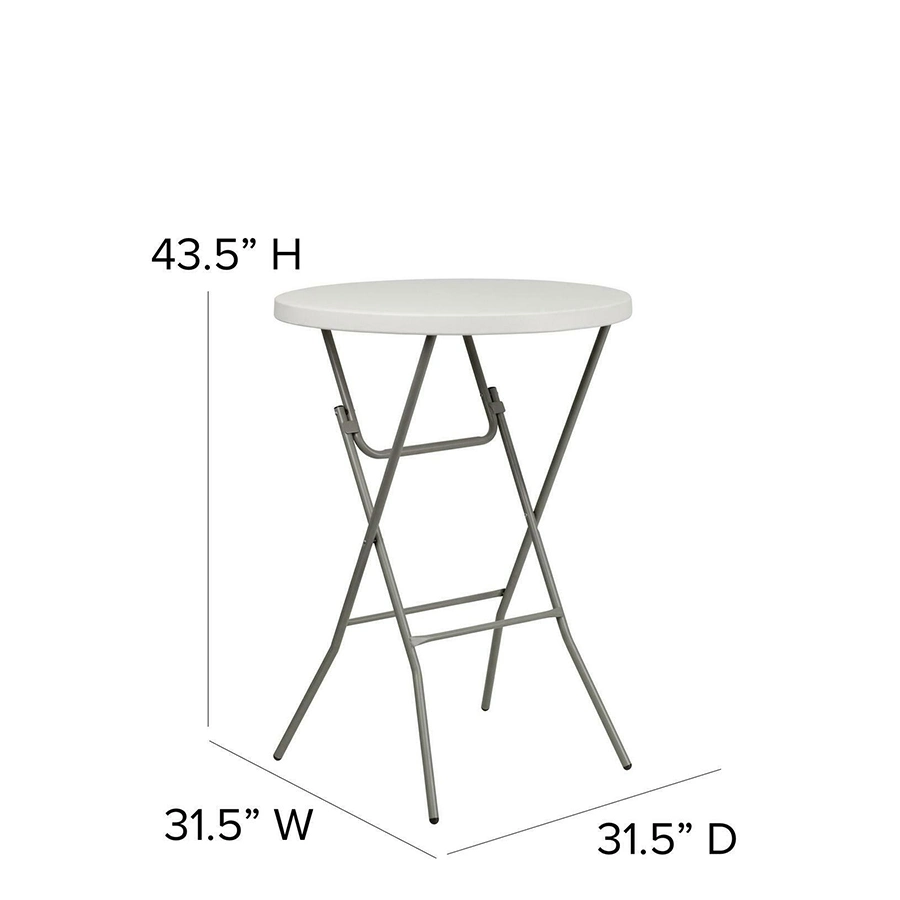 Party Events 32 Inch HDPE High Top White Plastic Round Cocktail Folding Bar Table