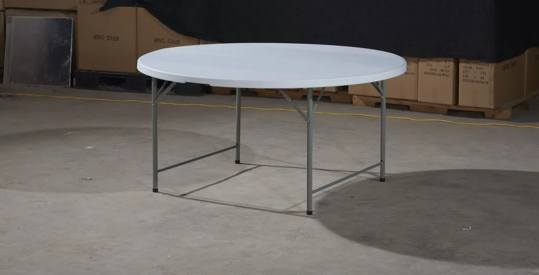 4 Foot Round Plastic Foldable Table, HDPE Blow Molded Round Folding Table