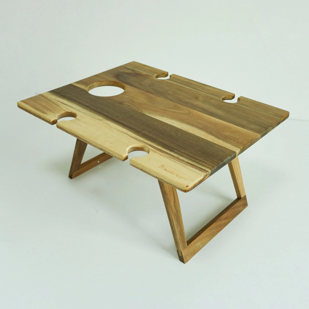 Portable Wooden Outdoor Picnic Table Bamboo Folding Picnic Table with Wine Glasses Snack and Cheese Holder Tray