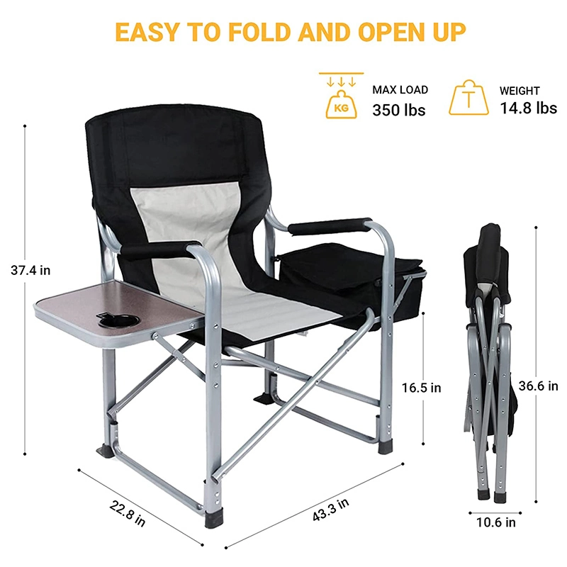 Folding Camping Chair Heavy Duty with Side Tables and Cooler Bag Director&prime; S Chair Outdoor Camp Chair