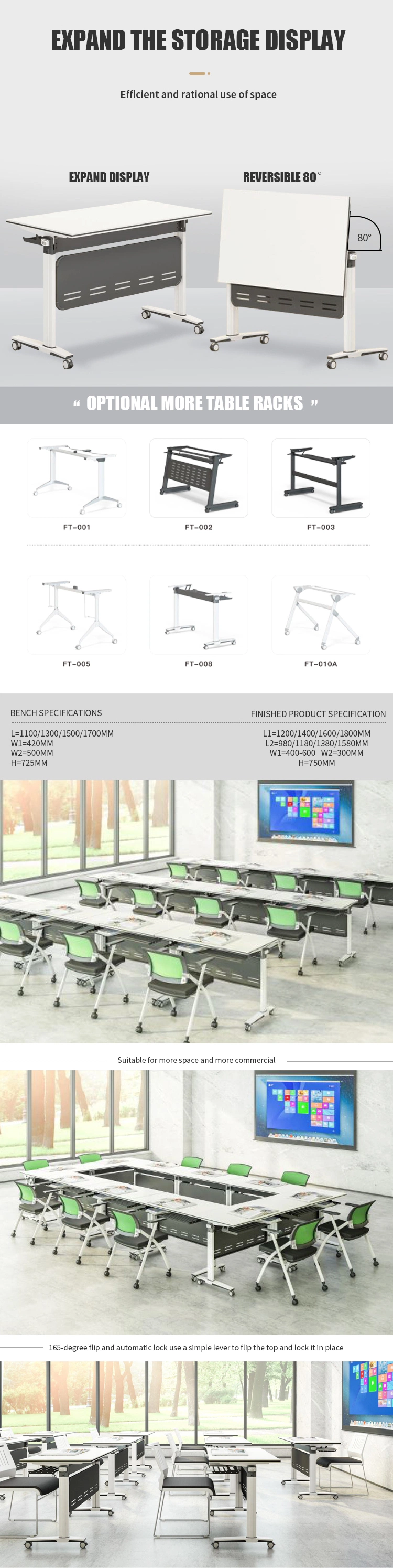 Wooden Folding Table with Metal Leg Indoor Folding Desk Conference Table