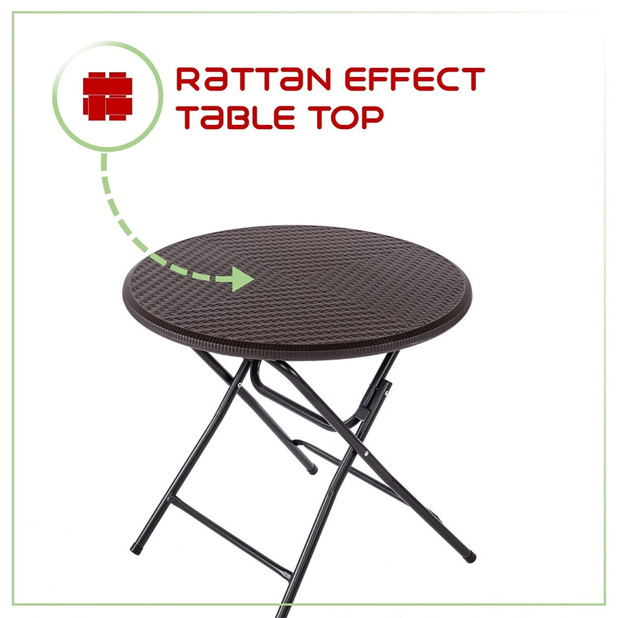 Cheap 80 Cm Brown Coffee Tea Drinks Rattan Plastic Round Folding Table for Patio