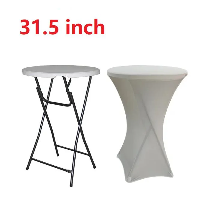 Cheap White Folding Cocktail Table Restaurant 80cm Nordic High Round Plastic Folding Bar Table, 110cm Height