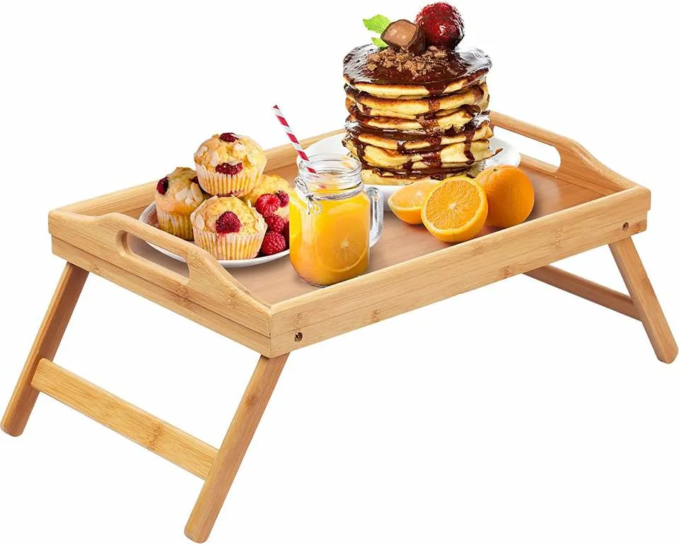 Eco-Friendly Bamboo/Wood/Wooden Bed Tray Table with Folding Legs