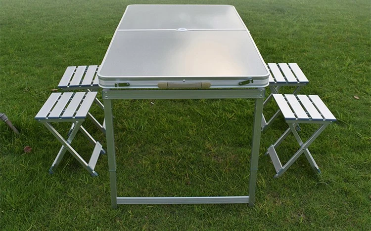 Aluminum Folding Picnic Table with 4 Benches 4 Person Adjustable Height Portable Camping Table and Chairs Set