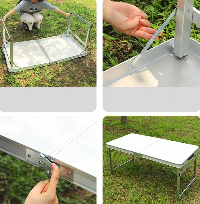 Outdoor Multifunctional Iron Mesh Large Folding Table Storage Rack Camping Table Chair Leisure Chair Aluminum Alloy Lifting Barbecue Table Stable Support