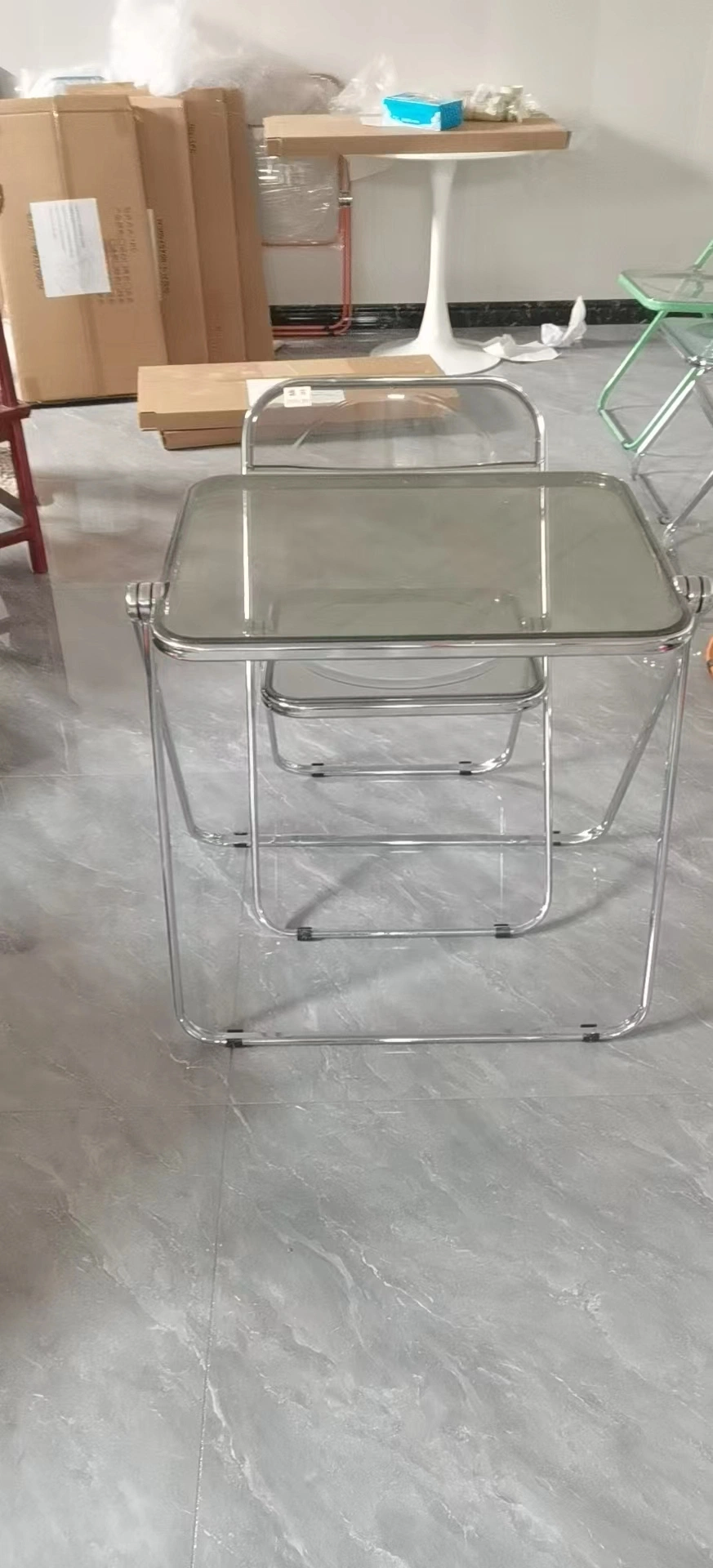 Home Restaurant Outdoor Furniture Table Clear Transparent Acrylic Folding Chair Folding Plastic Table