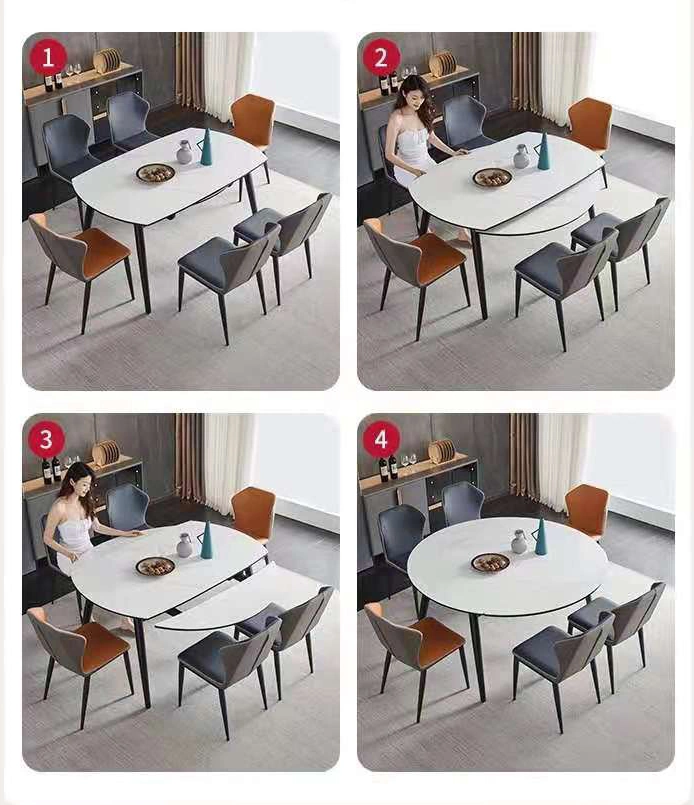 Rock Slab Dining Table and Chair Combination Modern Minimalist Italian Home Small Apartment Dining Table Retractable Folding Solid Wood Round Table