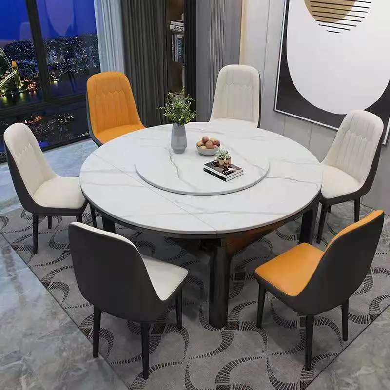 Rock Slab Dining Table and Chair Combination Modern Minimalist Italian Home Small Apartment Dining Table Retractable Folding Solid Wood Round Table