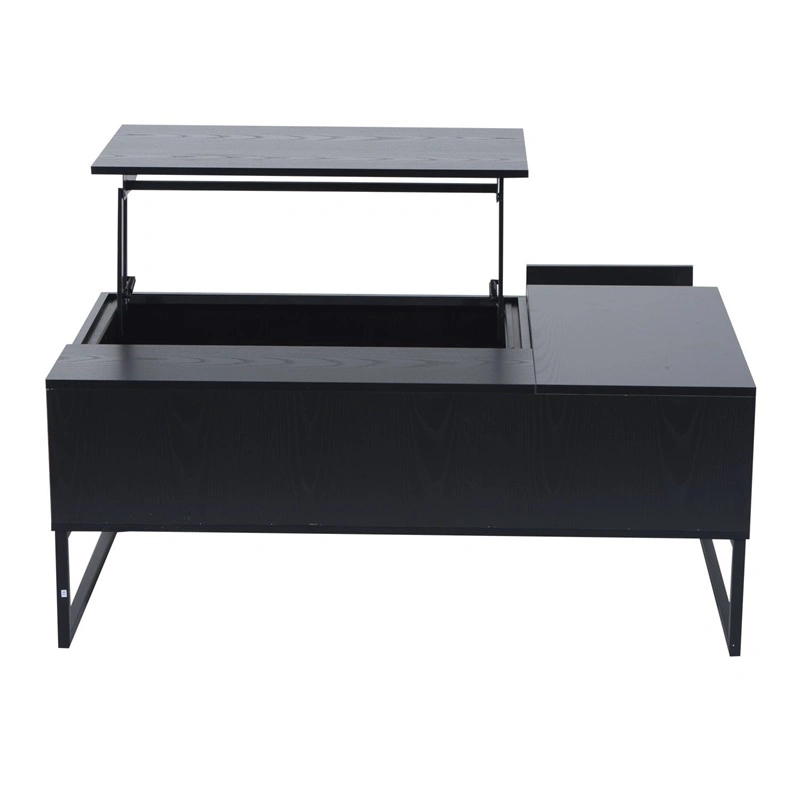 Black Color Fold-Able Wooden Coffee Table with One-Drawer